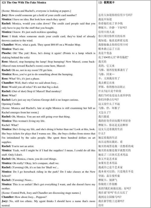 《老友记》英文剧本：中英文对照的单集剧本